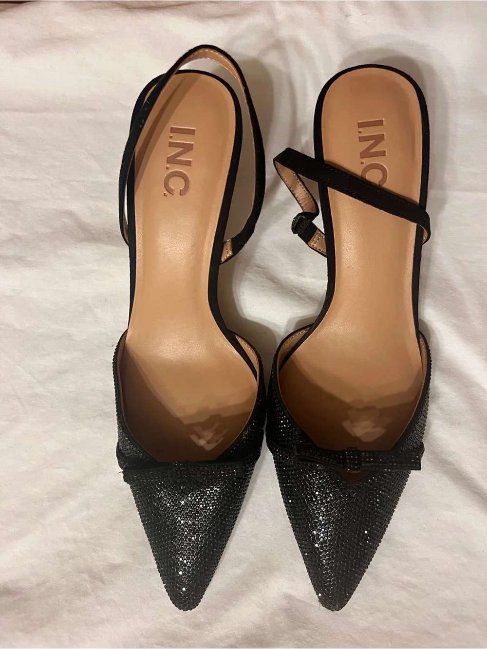 INC International Concepts for Macys Black Sparkle Pointed Slingback Kitten Heel - Picture 3 of 11